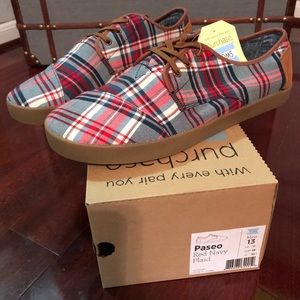 NWT Toms Paseo Red Navy Plaid shoe